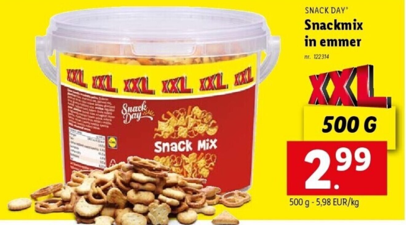 Snack day snackmix in emmer 500g promotie bij Lidl