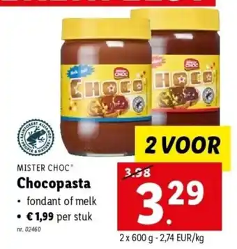 Lidl Mister choc chocopasta 2 x 600g aanbieding