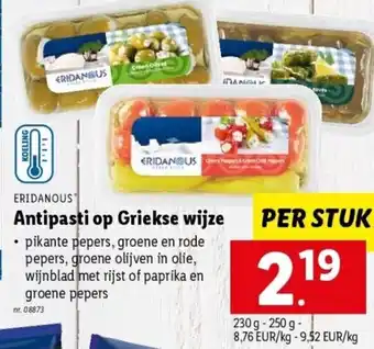 Lidl Eridanous antipasti op griekse wijze 230 - 250g aanbieding