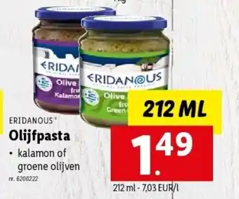 Lidl Eridanous olijfpasta 212ml aanbieding