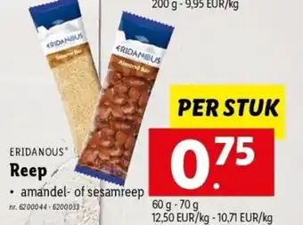 Lidl Eridanous reep 60 - 70g aanbieding