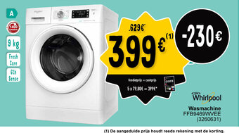 Cora Whirlpool wasmachine FFB9469WVEE aanbieding