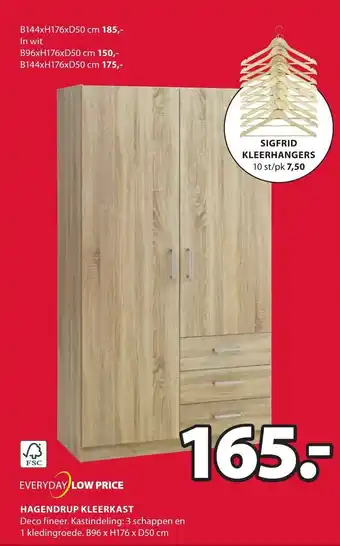 Jysk FSC Hagendrup Kleerkast B96 x H176 x D50cm aanbieding