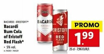 Lidl Bacardi rum cola of eristoff red flash aanbieding