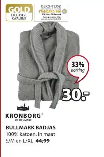 Jysk Kronborg Bullmark Badjas Maat S/M en L/XL aanbieding