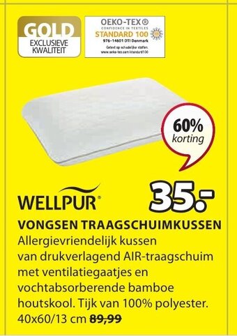 Jysk Wellpur Vongsen Traagschuimkussen aanbieding