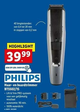 Lidl Philips haar- en baardtrimmer bt5502-15 aanbieding