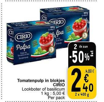 Cora Tomatenpulp in blokjes cirio aanbieding
