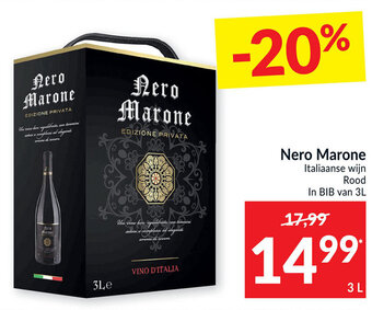Intermarché Nero marone italiaanse wijn rood in bib van 3L aanbieding