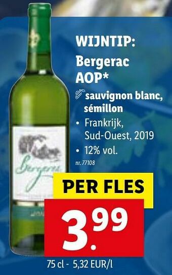 Lidl Bergerac aop sauvignon blanc, sémillon aanbieding