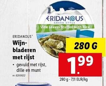 Lidl Eridanous wijnbladeren met rijst aanbieding