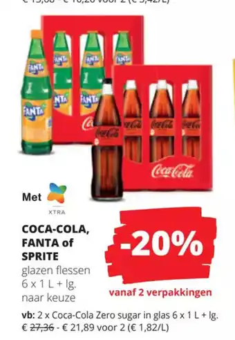 Spar Colruyt Coca-Cola, Fanta of Sprite Glazen Flessen 6 x 1L aanbieding
