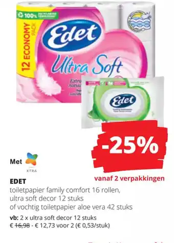 Edet Toiletpapier Family Comfort 16 Rollen , Ultra Soft Decor 12 Stuks