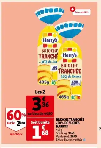 Auchan Brioche tranchee -30% de sucres harrys 485g aanbieding