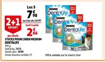 Auchan Sticks pour chien medium dentalife 345g, 2+1 offert aanbieding