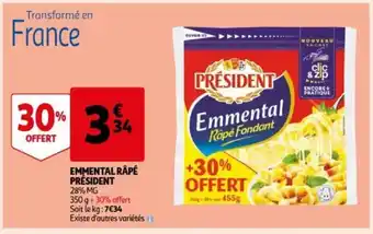 Auchan Emmental rape president 350g + 30% offert aanbieding