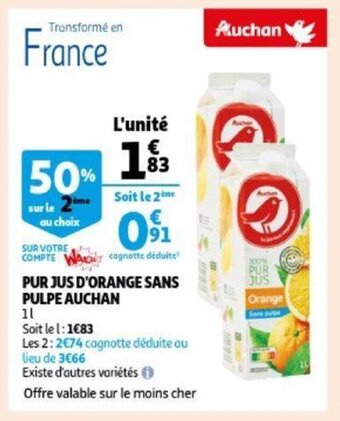 Pur jus d'orange sans pulpe 1L