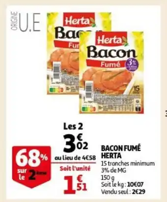 Auchan Bacon fume herta 150g aanbieding