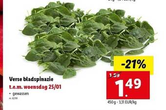 Lidl Verse bladspinazie aanbieding
