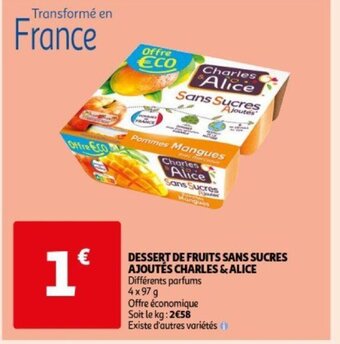 Auchan Charles & Alice Dessert De Fruits Sans Sucres Ajoutes aanbieding