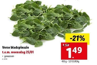 Lidl Verse bladspinazie aanbieding