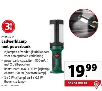 Lidl Ledwerklamp met powerbank aanbieding