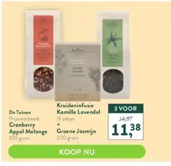 Holland & Barrett Cranberry appel melange 100 gram + kruideninfusie kamille lavendel 15 zakjes groene jasmijn 200 gram aanbieding