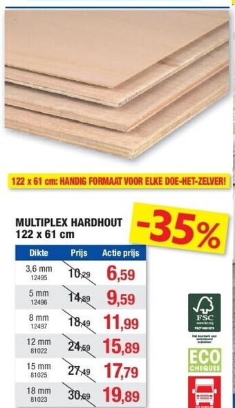 Hubo Multiplex hardhout 122 x 61 cm 3,6 mm aanbieding