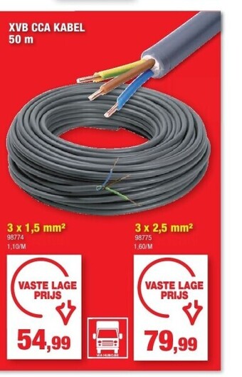 Hubo Xvb cca kabel 50 m 3 x 1,5 mm2 aanbieding
