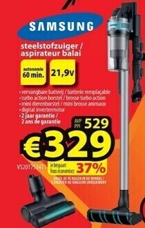 ElectroStock Samsung steelstofzuiger/ aspirateur balai aanbieding