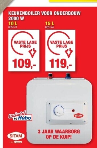Hubo Keukenboiler voor onderbouw 2000 w 10 l aanbieding
