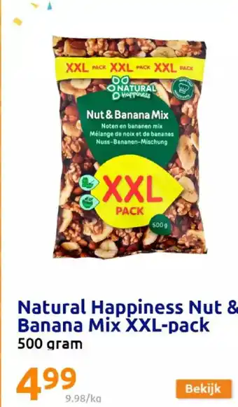 Action Natural happiness nut & banana mix xxl-pack 500 aramn aanbieding