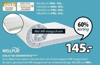 Jysk Gold t65 dekmatras aanbieding