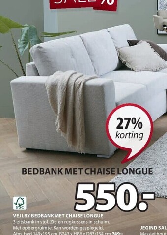 Jysk Vejlby bedbank met chaise longue aanbieding