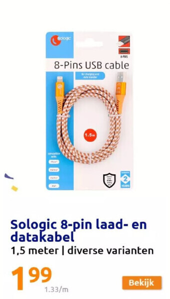 Action Sologic 8-pin laad- en datakabel aanbieding