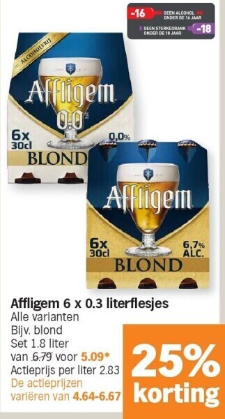 Albert Heijn Affligem 6 x 0.3 literflesjes aanbieding