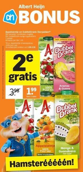 Albert Heijn Appelsientje en dubbeldrank literpakken aanbieding