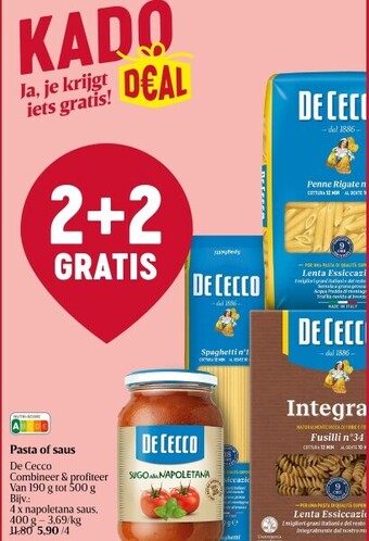 Delhaize Pasta of saus de cecco aanbieding
