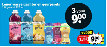 Kruidvat Lenor wasverzachter en geurparels 154 gram of 920 ml aanbieding