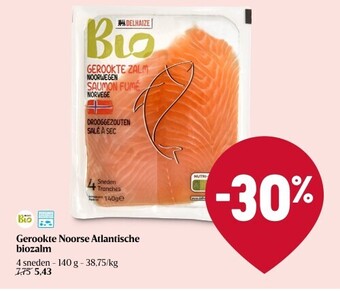 Delhaize Gerookte noorse atlantische biozalm aanbieding