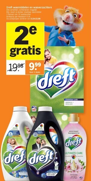 Albert Heijn Dreft wasmiddelen en wasverzachters aanbieding