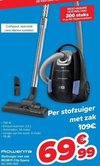 Carrefour Stofzuiger met zak ro2611 city space aanbieding