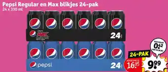 Kruidvat Pepsi regular en max blikjes 24-pak 24 x 330 ml aanbieding