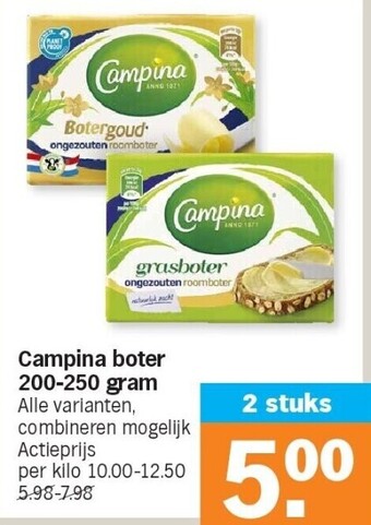 Albert Heijn Campina boter 200-250 gram aanbieding
