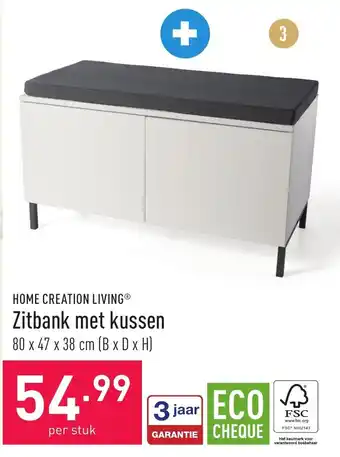 ALDI Home creation living zitbank met kussen 80 x 47 x 38cm per stuk aanbieding