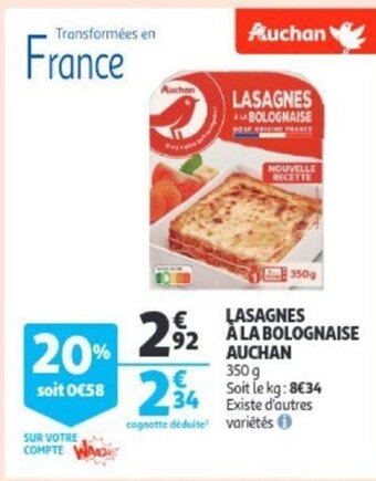 Auchan Lasagnes a la bolognaise 350g aanbieding
