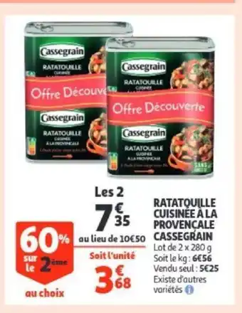 Auchan Ratatquille cuisinee a la provencale cassegrain 2 x 280g aanbieding