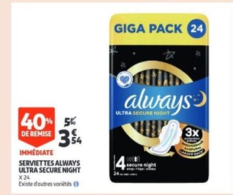 Auchan Serviettes always ultra secure night aanbieding