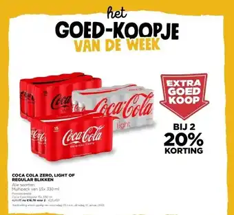 Jumbo Coca cola zero, light of regular blikken aanbieding