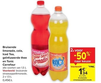 Carrefour Bruisende limonade, cola, iced tea, geïnfuseerde thee en tonic carrefour aanbieding